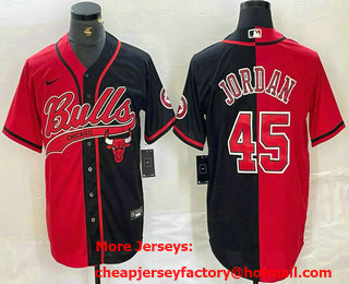 Men's Chicago Bulls #45 Michael Jordan Red Black Split Stitched Baseball Jersey