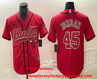 Men's Chicago Bulls #45 Michael Jordan Red Cool Base Stitched Baseball Jersey 01
