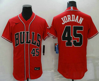 Men's Chicago Bulls #45 Michael Jordan Red Stitched Flex Base Nike Baseball Jersey