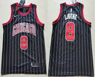 Men's Chicago Bulls #8 Zach LaVine Black Pinstripe 2019 Nike Swingman Stitched NBA Jersey