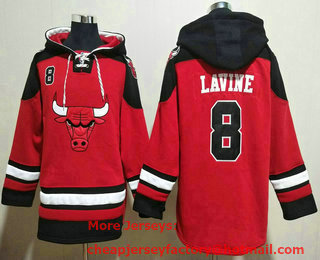 Men's Chicago Bulls #8 Zach LaVine Red Ageless Must Have Lace Up Pullover Hoodie