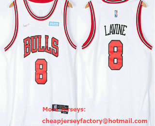 Men's Chicago Bulls #8 Zach LaVine White Nike 75th Anniversary Diamond 2021 Stitched Jersey With Sponsor