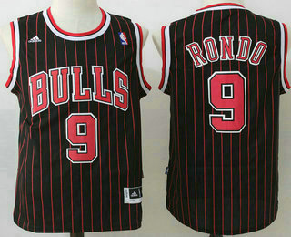 Men's Chicago Bulls #9 Rajon Rondo Revolution 30 Swingman Black Pinstripe Jersey