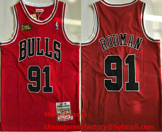 Men's Chicago Bulls #91 Dennis Rodman 1997-98 Red Final Patch Hardwood Classics Soul AU Throwback Jersey