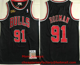Men's Chicago Bulls #91 Dennis Rodman 1997-98 Black Final Patch Hardwood Classics Soul AU Throwback Jersey