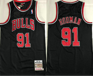 Men's Chicago Bulls #91 Dennis Rodman 1997-98 Black Hardwood Classics Soul AU Throwback Jersey