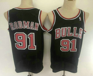 Men's Chicago Bulls #91 Dennis Rodman 1997-98 Black Hardwood Classics Soul Swingman Throwback Jersey