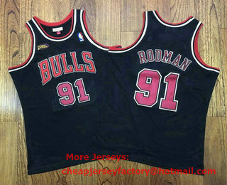 Men's Chicago Bulls #91 Dennis Rodman 1997-98 Red Champions Patch Hardwood Classics Soul AU Throwback Jersey