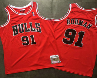 Men's Chicago Bulls #91 Dennis Rodman 1997-98 Red Hardwood Classics Soul AU Throwback Jersey