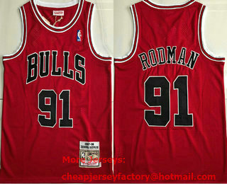 Men's Chicago Bulls #91 Dennis Rodman 1997-98 Red Hardwood Classics Soul AU Throwback Jersey