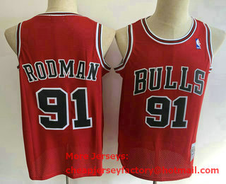Men's Chicago Bulls #91 Dennis Rodman 1997-98 Red Hardwood Classics Soul Swingman Throwback Jersey