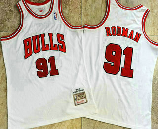 Men's Chicago Bulls #91 Dennis Rodman 1997-98 White Hardwood Classics Soul AU Throwback Jersey