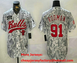 Men's Chicago Bulls #91 Dennis Rodman Arctic Camo 2024 Salute to Service Stitched Baseball Jersey