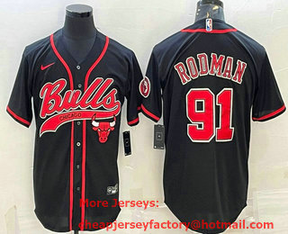 Men's Chicago Bulls #91 Dennis Rodman Black With Patch Cool Base Stitched Baseball Jersey