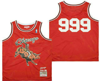 Men's Chicago Bulls #999 Red Hardwood Classics Skull Edition Jersey