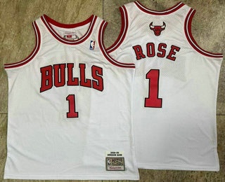 Men's Chicago Bulls 1 Derek Rose White Hardwood Classics Soul AU Throwback Jersey