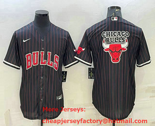 Men's Chicago Bulls Black With Patch Cool Base Stitched Baseball Jersey