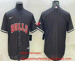Men's Chicago Bulls Blank Black Cool Base Stitched Baseball Jersey
