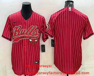 Men's Chicago Bulls Blank Red Pinstripe With Patch Cool Base Stitched Baseball Jersey