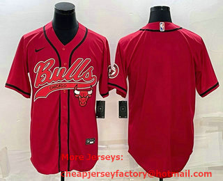 Men's Chicago Bulls Blank Red With Patch Cool Base Stitched Baseball Jersey