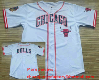 Men's Chicago Bulls White Laser Printing Cool Base Baseball Jersey