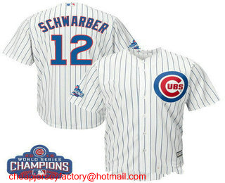 Men's Chicago Cubs #12 Kyle Schwarber White Home 2016 World Series Champions Team Logo Patch Player Jersey