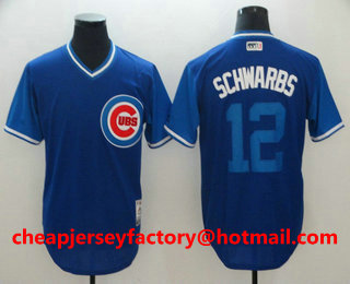 Men's Chicago Cubs #12 Kyle Schwarber Schwarbs Royal 2018 LLWS Players Weekend Stitched Nickname Jersey