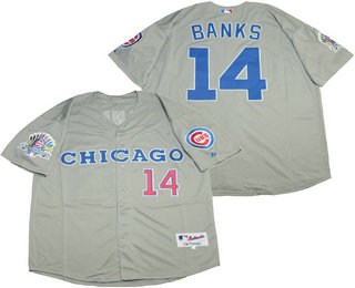Men's Chicago Cubs #14 Ernie Banks 1990 Turn Back The Clock Grey Jersey With 1990 All-Star Patch