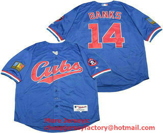 Men's Chicago Cubs #14 Ernie Banks Blue 1994 Turn The Clock Jersey