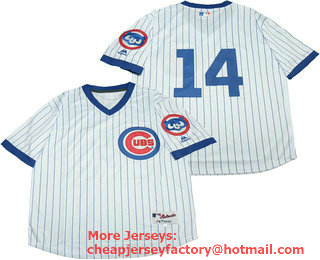 Men's Chicago Cubs #14 Ernie Banks No Name White Pullover 1988 Baseball Jersey