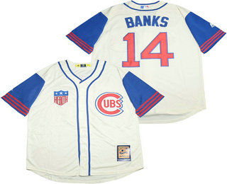 Men's Chicago Cubs #14 Ernie Banks Retired Cream 1942 Cooperstown Collection Throwback Jersey