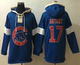 Men's Chicago Cubs #17 Kris Bryant All Blue Stitched NHL Old Time Hockey Hoodie