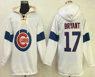 Men's Chicago Cubs #17 Kris Bryant All White Stitched NHL Old Time Hockey Hoodie