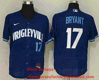 Men's Chicago Cubs #17 Kris Bryant Blue 2021 City Connect Stitched MLB Flex Base Nike Jersey