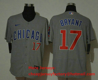 Men's Chicago Cubs #17 Kris Bryant Grey Stitched MLB Flex Base Nike Jersey