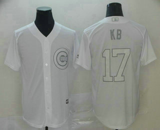 Men's Chicago Cubs #17 Kris Bryant KB White 2019 Players' Weekend Stitched Nickname Jersey