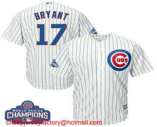 Men's Chicago Cubs #17 Kris Bryant White Home 2016 World Series Champions Team Logo Patch Player Jersey