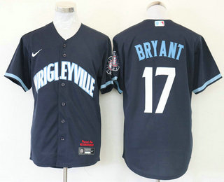 Men's Chicago Cubs #17 Kris Bryant Navy Blue 2021 City Connect Stitched MLB Cool Base Nike Jersey