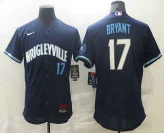 Men's Chicago Cubs #17 Kris Bryant Navy Blue 2021 City Connect Stitched MLB Flex Base Nike Jersey