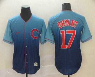 Men's Chicago Cubs #17 Kris Bryant Nike Blue Fade Jersey