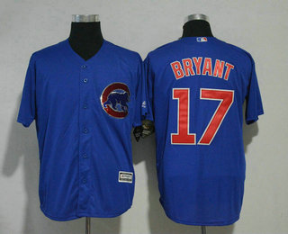 Men's Chicago Cubs #17 Kris Bryant Royal Blue With Handwork Sequin Fashion Cubs Logo Stitched MLB Cool Base MLB Jersey