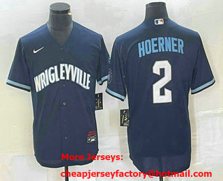Men's Chicago Cubs #2 Nico Hoerner Navy Blue City Connect Cool Base Stitched Jersey
