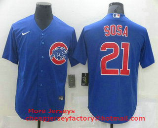 Men's Chicago Cubs #21 Sammy Sosa Blue Stitched MLB Cool Base Nike Jersey
