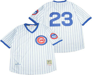 Men's Chicago Cubs #23 Ryne Sandberg 1987 White No Name Pullover Stitched MLB Throwback Jersey By Mitchell & Ness