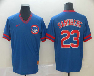 Men's Chicago Cubs #23 Ryne Sandberg Blue Nike Cooperstown Collection Legend V Neck Jersey