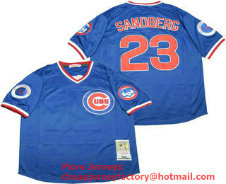 Men's Chicago Cubs #23 Ryne Sandberg Blue Pullover Throwback 1984 Cooperstown Collection Stitched MLB Mitchell & Ness Jersey