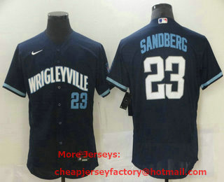 Men's Chicago Cubs #23 Ryne Sandberg Navy Blue 2021 City Connect Stitched MLB Flex Base Nike Jersey