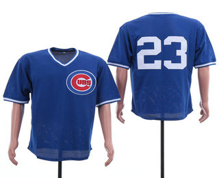 Men's Chicago Cubs #23 Ryne Sandberg No Name Blue Pullover Blue Mesh BP Throwback Jersey By Mitchell & Ness