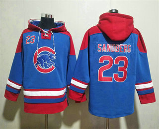 Men's Chicago Cubs #23 Ryne Sandberg Royal Red Ageless Must Have Lace Up Pullover Hoodie