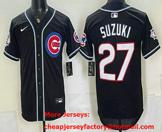Men's Chicago Cubs #27 Seiya Suzuki 2026 Black Fashion Cool Base Jersey